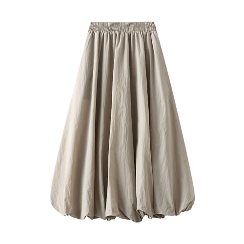 Womens Casual Lantern Skirts Elastic Waist Bubble Pompom Skirt Pleated A-Line Skirts Fluffy Fashion Party Skirt Khaki