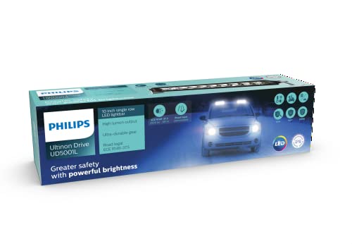 Philips Ultinon Drive 5001L LED-Zusatzscheinwerfer für Fernlichtfunktion, 10'' Single-Row LED-Lightbar, 12V/24V, 2.500 Lumen, bis zu +387 m Lichtstrahllänge, Straßenzulassung