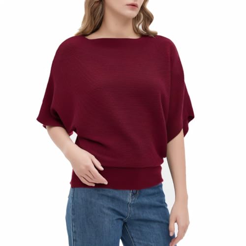 Image of EDSTAR Women Dolman Batwing Sleeves Knitted Sweaters Winter Boat Neck Pullovers Tops