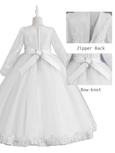 Flower Girl Dress Lace Long Sleeve Princess Tulle Party Dress Pageant Evening Formal Ball Gown4