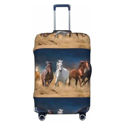 Horses Running Free Print Luggage Cover Washable Elasticated Suitcase Covers TSA Approved Stylish Dust and Scratch Resistant Case Protector for Kids and Adults