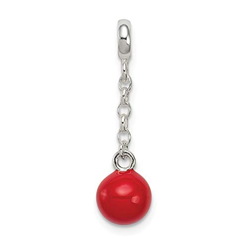 925 Sterling Silver Polished Red Enameled Bead 1/2inch Dangle Enhancer Charm Pendant Necklace Jewelry Gifts for Women