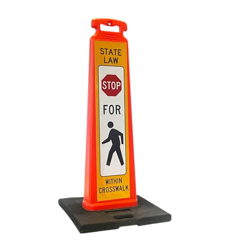 STOP FOR PEDESTRIAN Vertical Panel Sign Kit, Double-sided, Reflective sheeting. Crossing sign for School Zones/Crosswalks. STOP FOR PEDESTRIAN Vertical Panel & 20lb Base (Sign and base ship separately)
