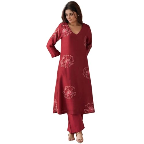 Image of ANNI Designer Women's Rayon Viscose Printed Straight Kurta with Pant
