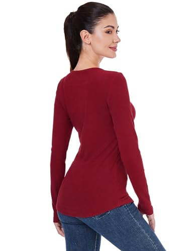 Image of AmelieBoutik Women Button Up V Neck Ribbed Knit Long Sleeve Tops with Pocket