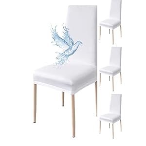 Stoelhoezen, 4 stuks, waterdicht, eetkamerstoelhoes, rekbare stoelhoes, universeel, eenvoudig te installeren, gemakkelijk te reinigen (zuiver wit, 4 stuks)