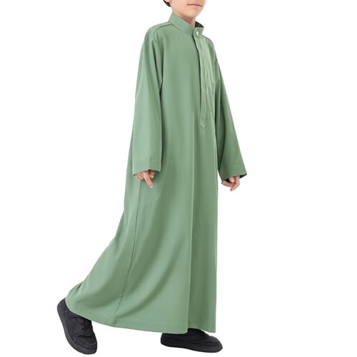 Muslim Thobe for Boys Long Sleeve Islamic Arabic Kaftan 𝐑obe Middle East Dubai Prayer Dress Kids Ramadan Eid Outfit3