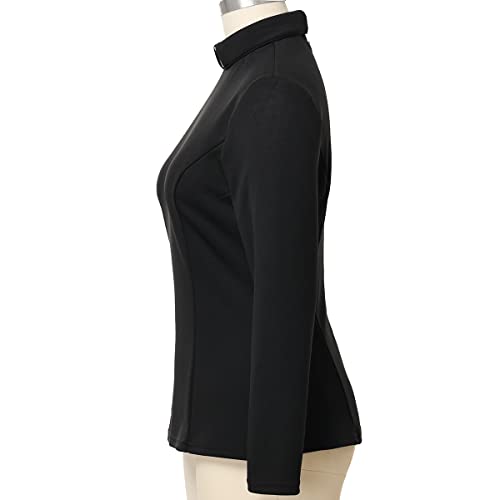 Womens Church Clergy Shirt Spring/Autumn Long Sleeve Slim Blouse With Tab Collar Black #TOP4