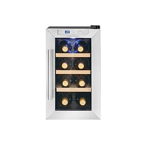 Frigorifero per vino ProfiCook® per 8 bottiglie, con porta in vetro resistente ai raggi UV, frigorifero per vino con illuminazione a LED e 4 livelli di conservazione, 11-18°C, 23 litri - PC-WK 1233