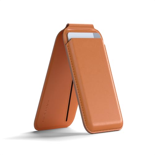 Satechi Magnetic Magsafe Wallet Double Flap Stand Card Holder 4 Slots with Front NFC Pass-Through Adjustable Phone Attachment for iPhone 17/16/15/14/13/12 Travel Accessory Orange