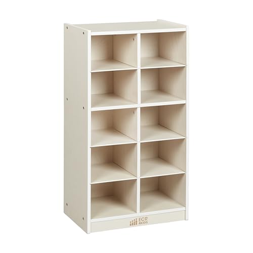 Image of ECR4Kids 10 Cubby Mobile Tray Storage Cabinet, 5x2, Classroom Furniture, White Wash