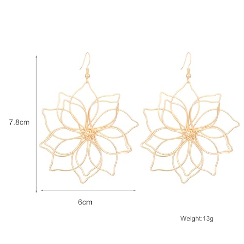 Gold Big Flower Statement Earrings for Women Dangling Boho Vintage Large Daisy Floral Petal Hook Earrings Handmade Wire Wrap Floral Dangle Earrings2