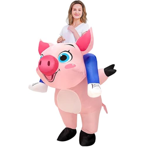 JASHKE Costume Cochon Gonflable Adulte - Déguisement Cochon Chevaucher pour Halloween - Taille Unique - Polyester - Gonflable - Caricature - Animal - Unisex-Adulte