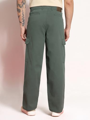 Image of Urbano Fashion Men's Loose Baggy Fit Solid Cargo Chino Trouser Pant with 6 Pockets Non-Stretchable