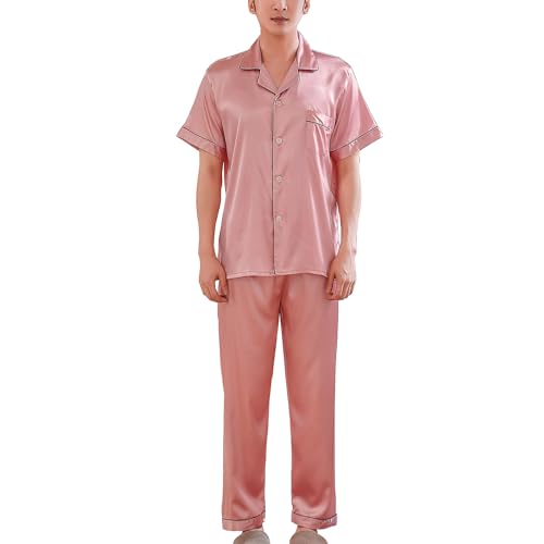 Rojeam Men Silk Satin Pajamas Set Mens Pyjamas Two Piece Pjs Sets Sleepwear Loungewear
