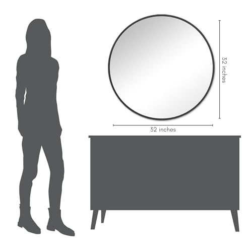 Americanflat 80 cm Aluminium Framed Black Round Mirror for Wall - Circle Mirror for Bedroom, Entryway, and Living Room Wall Decor - Black Bathroom Mirror with Hanging Hardware Included - Image 4