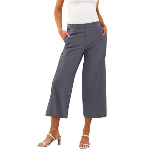 Capri Pants for Women High Waisted Pants Business Casual Work Capris Loose Fit Wide Leg Lounge Trousers with Pocket2