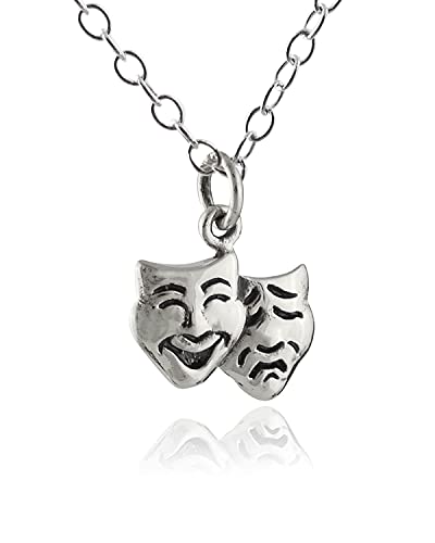 FashionJunkie4Life Collana da donna in argento Sterling con ciondolo a forma di arte e teatro, in argento Sterling, Argento sterling