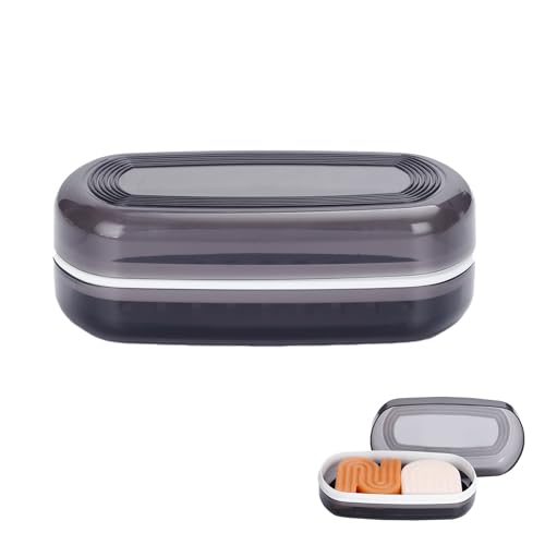 Travel Case for Kitsch Shampoo bar, Shampoo Bar Holder, Travel Soap Container, Large Soap Box, Soap Dish with Draining Layer, Case for Bathroom (Black, 1 Pack)