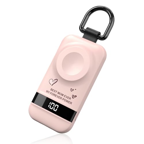 Image of 5W Fast Portable Charger for Apple Watch, 2500mAh & Digital Display - Magnetic Fast Charging iWatch Charger for Travel - for Apple Watch Series (Pink-Mom)