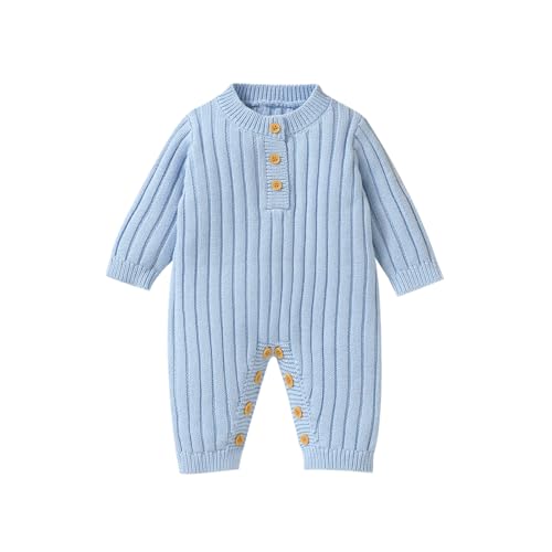 Image of Neiwech Baby Boy Girl Romper Newborn Infant Knit Striped Solid Long Sleeve One Piece Jumpsuit Clothes