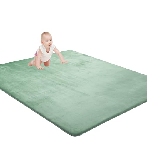 Image of HOMBYS Thick Play Mat for Playpen 50x50, Supportive 0.8" Memory Foam Baby Play Carpet Mat with Non-Slip Backing for Kids Toddler Crawling and Play, Super Soft Velvet Playmat for Nusery, Sage Green