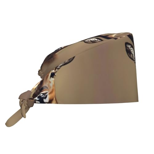 Deer Head Printing Print Adjustable Working Cap,Scrub Cap,Working Hat Sweatband,Elastic Tie Back Hats for Women Men