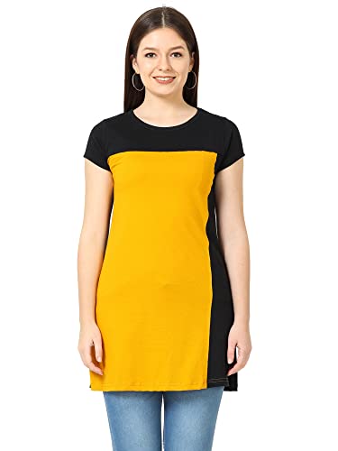 Image of FLEXIMAA Women's Cotton Round Neck Color Block Half Sleeve Long Top