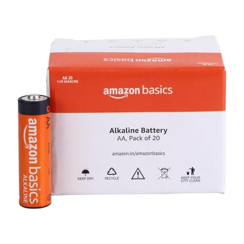 Amazon Basics 20-Pack AA Alkaline Batteries, 1.5 Volt, 10-Year Leak-Free Shelf Life, for Everyday...