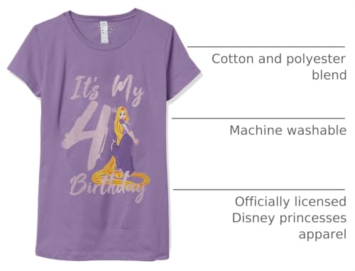Image of Disney Girls Disney Princesses Rapunzel 4th Birthday Girls Short Sleeve Tee Shirt