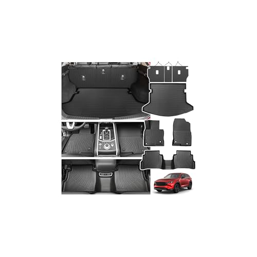 Powerty Floor Mats for Mazda CX-5 2017-2025, All Weather TPE Custom Cargo Liner Seat Back Covers Protectors Replacement for Mazda CX-5 Accessories (Floor Mats+Backrest Mat+Trunk Mat)
