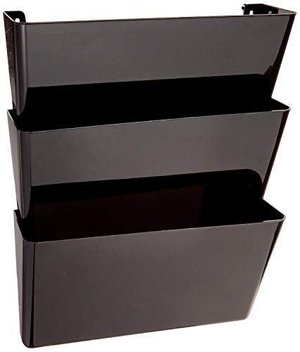Deflecto 93604 Sustainable Office DocuPocket, Recycled Content, Wall File Organizer, Stackable, Letter Size, Black, Set of 3, 13