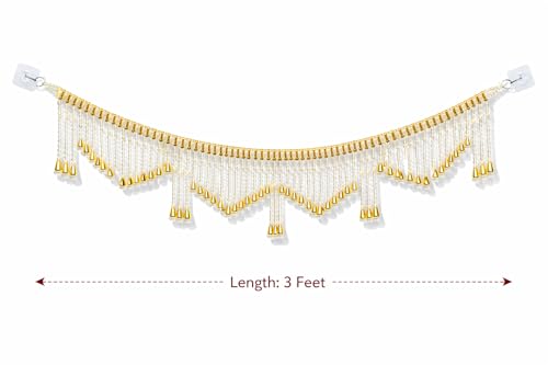 Image of Elegant Pearl Beads Toran for Door | Golden Bell Bandarwal | 3 Feet Length | Lightweight Traditional Door Hanging for Diwali, Pooja, Wedding & Griha Pravesh