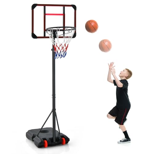 COSTWAY Canasta de Baloncesto, Altura Ajustable 193 248 Cm, Rellenable de Arena y Agua, Movíl con Ruedas, Canasta de Baloncesto Portátil PC Interior Exterior, Niños y Adultos