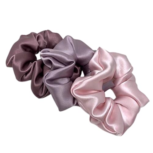 Handmade Lavender Shades 100% Pure Mulberry Silk Scrunchies 3-Pack Regular Size Hair Ties