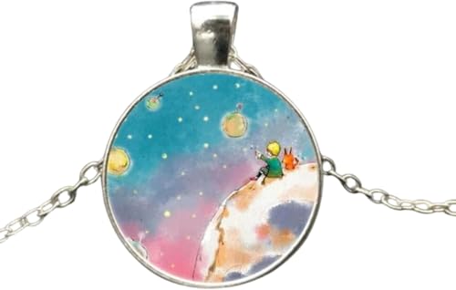 LAMGUL Accessoires Collier de Renard en Argent Sterling 925 pour Femmes et Hommes, Collier Renard sous la Lune Petit Prince Collier dôme en Verre, Collier...