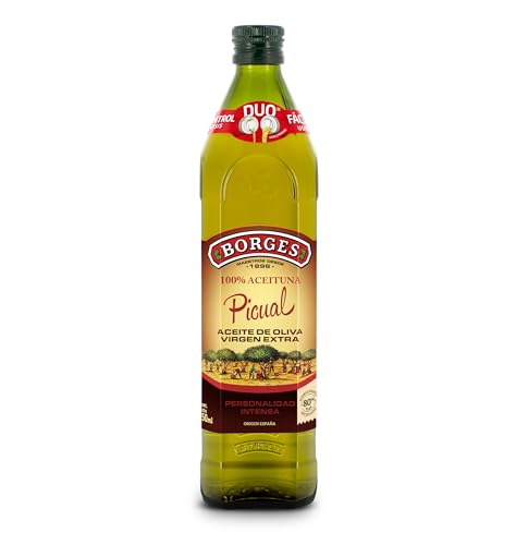 Borges - Aceite de Oliva Virgen Extra Variedad Picual Borges - Equilibrado y Sabroso - Bajo en grasas saturadas - Especial para Aliñar y Parillas - Vegano - Botella de vidrio de 750 mililitros
