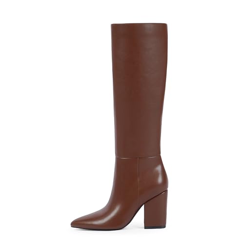 Modatope Knee High Boots for Women Pointed Toe Chunky High Heel Womens Fashion Tall Fall Boots2