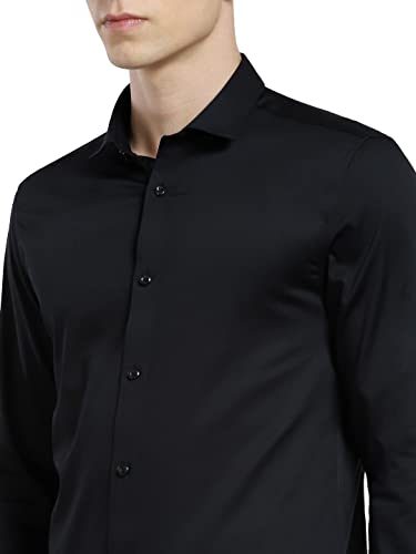 Image of Jack & Jones Men's Cotton Slim Fit Solid Opaque Checked Spread-Collar Casual Shirt