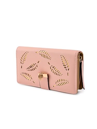 Women's Long Bifold Wallet- Leather Zipper Clutch Purse, RFID Blocking Slim Organizer for Credit Cards Pink4