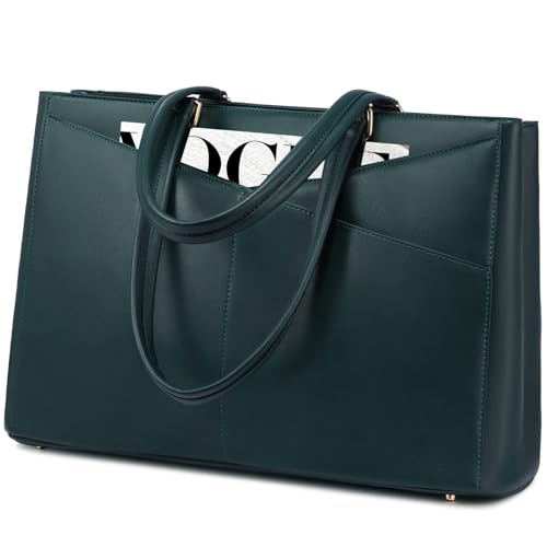 Image of LOVEVOOK Laptop Bag for Women 15.6 Inch Tote Bags Waterproof Leather Briefcase Computer Women Business Office Work Bag,Forest Green