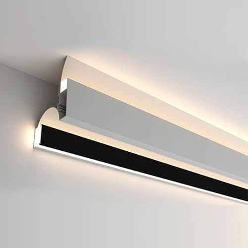 Moldura Iluminacion Canal de Aluminio para Iluminación LED, Difusor de Cubierta de Luz LED con Iluminación Hacia Arriba y Hacia Abajo, Moldura de Techo con Riel LED, Moldura de Techo Montada en Superf