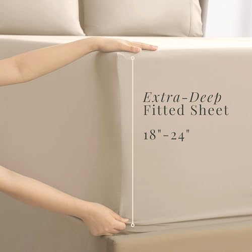 Image of Hearth & Harbor Extra Deep Pocket Sheets - Fits Mattress 18-24 Inches Deep - Extra Deep Pocket Twin Sheets Sets - 4 Piece Twin Size - Cream
