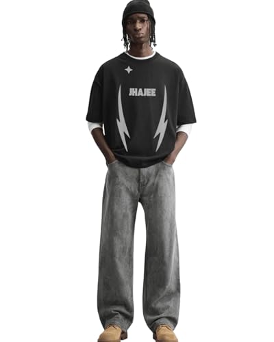 Image of JHAJEE Clothing Luxury Unisex Oversized Cotton French Terry Graphic T-Shirt Round Neck Half Sleeve Streetwear Breathable Casual Tee for Unisex