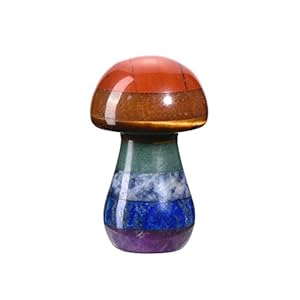 Jovivi 7 Chakra Healing Crystal Mushroom Natural Carved Polished Gemstones Mushroom,Worry Stones for Anxiety,Massage Tools,Chakra Balancing,Home Decor