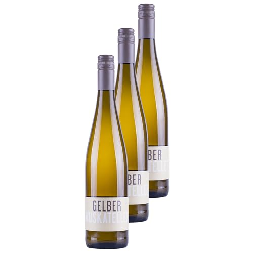 Nehrbaß - “Gelber Muskateller 2020” - Weißwein lieblich 3 x á 0,75 Liter - Spätlese - Vegan - Aus Deutschland (Rheinhessen) - mit Schraubverschluss - Gewinner der goldenen Kammerpreismünze