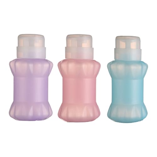 Ipetboom 3pcs Diamond Lockable Nail Polish Remover Bottle Plastic Pump Push down Pump Dispenser for Quick Sanitary Use