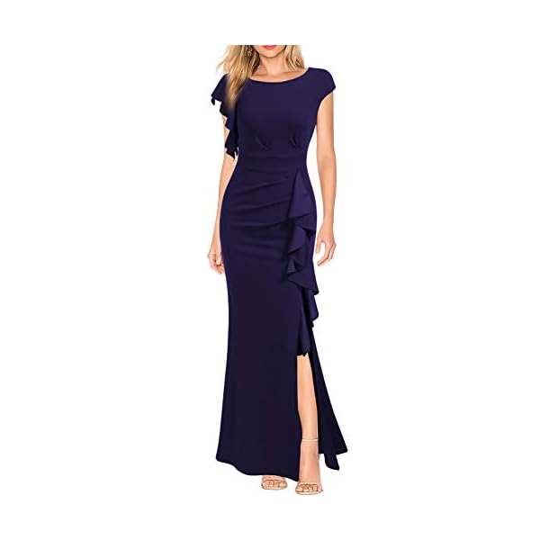 WOOSEA Women's Split Bodycon Mermaid Evening Cocktail Long Dress Navy Blue