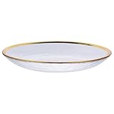 JECOMPRIS Plato de Vidrio Japonés de 15 Cm Borde Dorado, Plato para Ensalada, Postre y Aperitivos, Resistente al Calor y Frío, Adecuado para Servir en Restaurantes y Hogar