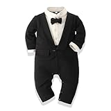 psainyal Baby Boy's Cotton Gentleman Romper Suits Party Tuxedo One Piece Outfit Lapel Tie Fake Two Piece Jumpsuit